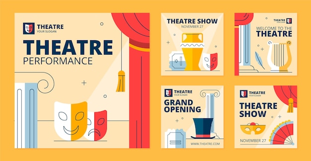 Modelo de postagens do instagram de teatro desenhado à mão