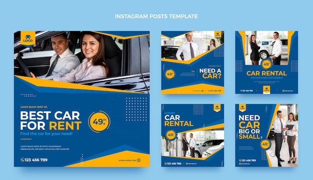 Modelo de postagens do instagram para aluguel de carros em design plano
