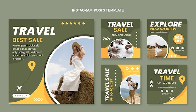 Vetor modelo de postagens do instagram para viagens planas