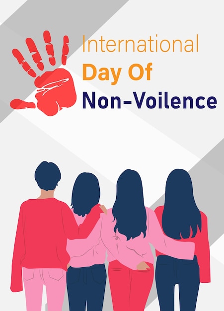 Modelo de pôster do Dia Internacional da Não-Volência ilustração de quatro mulheres sinal de mão com sangue