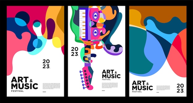 Modelo de pôster e capa de festival de música e arte colorida de verão 2023