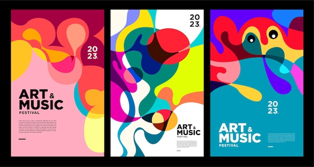 Modelo de pôster e capa de festival de música e arte colorida de verão 2023