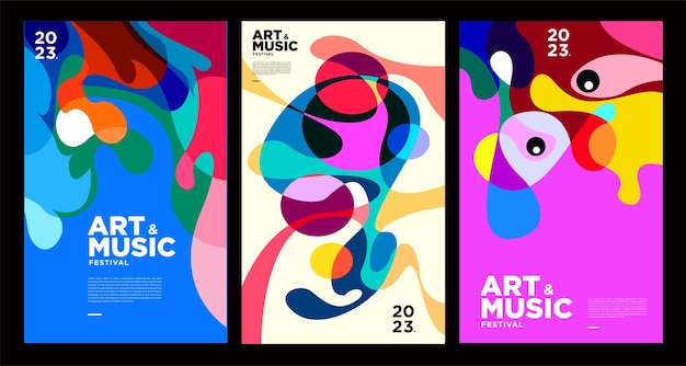 Vetor modelo de pôster e capa de festival de música e arte colorida de verão 2023