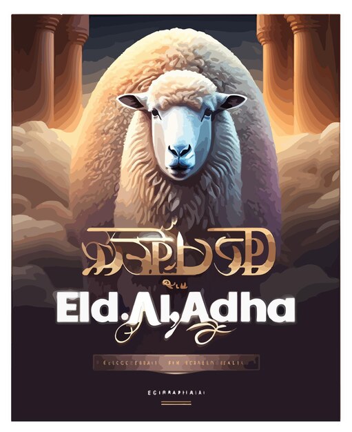 Vetor modelo de pôster eid al adha mubarak com fundo de ovelha