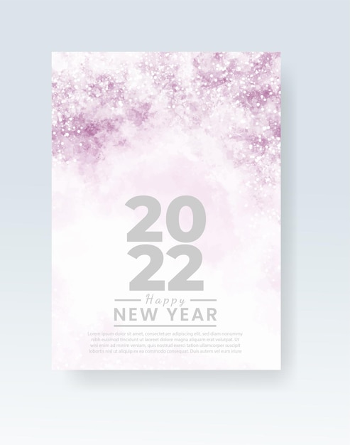 Modelo de pôster ou cartão de feliz ano novo de 2022 com respingos de aquarela