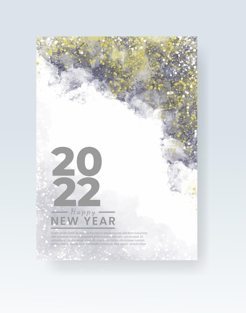 Modelo de pôster ou cartão de feliz ano novo de 2022 com respingos de aquarela