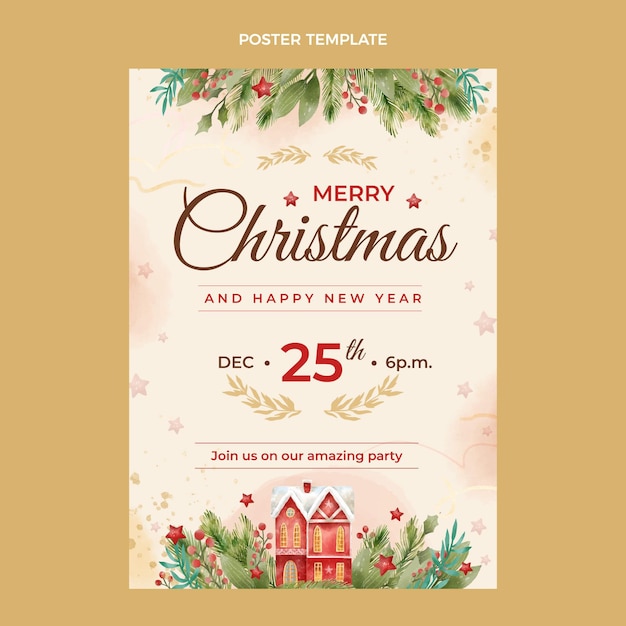 Modelo de pôster vertical de Natal em aquarela