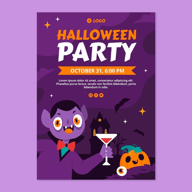 Modelo de pôster vertical para celebração de halloween