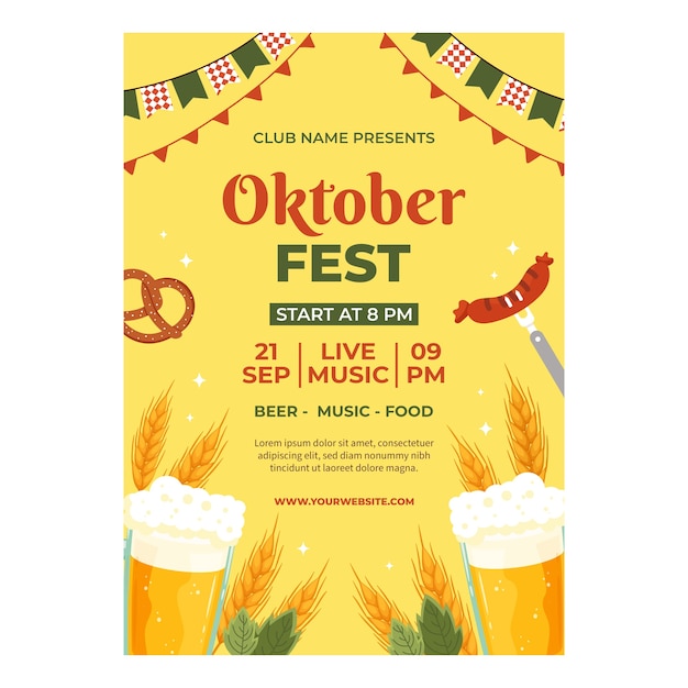 Modelo de pôster vertical para celebração do festival de cerveja oktoberfest
