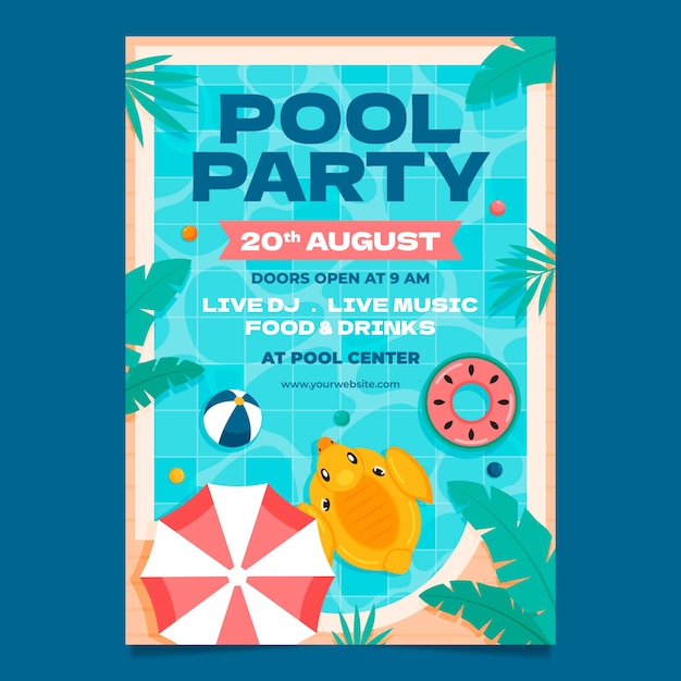 Modelo de pôster vertical para festa na piscina