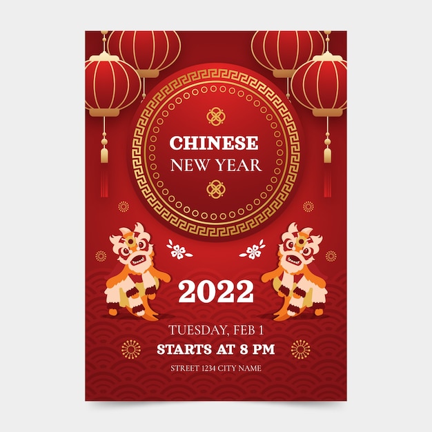 Modelo de pôster vertical plano de ano novo chinês