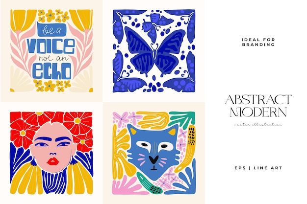 Modelo de pôsteres de arte abstrata moderno estilo minimalista matisse na moda cores amarelas azuis rosa