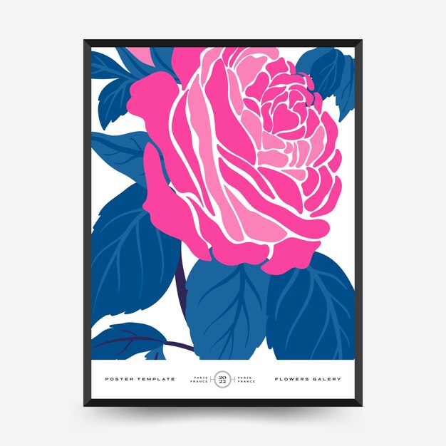 Modelo de pôsteres florais abstratos estilo minimalista moderno e moderno matisse cores rosa e azul design desenhado à mão para papel de parede impressão de decoração de parede banner de modelo de capa de cartão postal