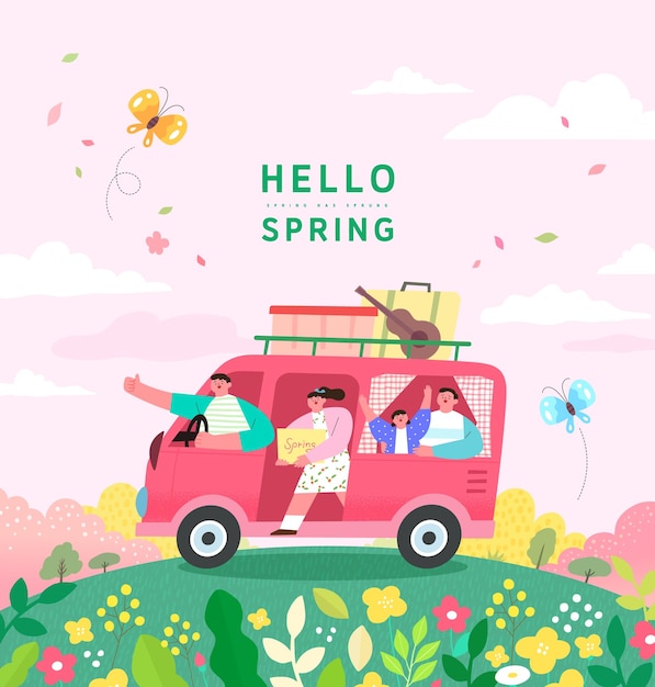 Modelo de primavera com linda flor ilustração vetorial