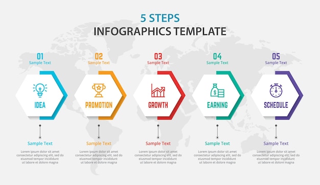 Vetor modelo de processo de etapa de modelo de elemento infográfico de negócios