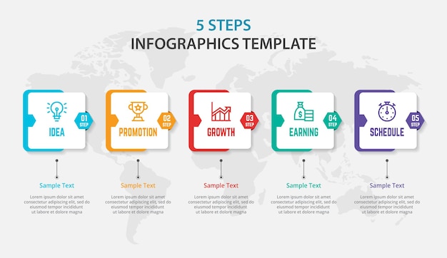 Vetor modelo de processo de etapa de modelo de elemento infográfico de negócios