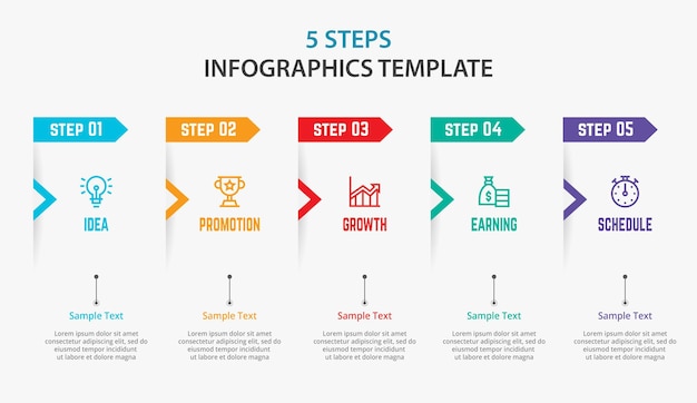 Vetor modelo de processo de etapa de modelo de elemento infográfico de negócios