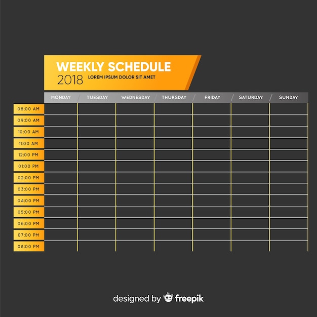 Vetor modelo de programação semanal colorido com design plano