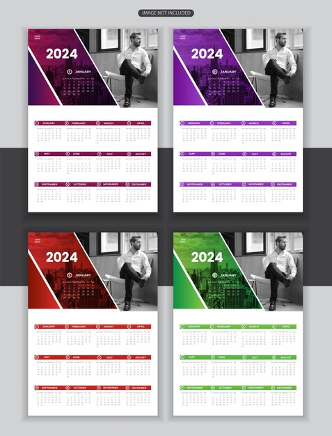 Modelo de projeto de calendário de parede vetorial 2024