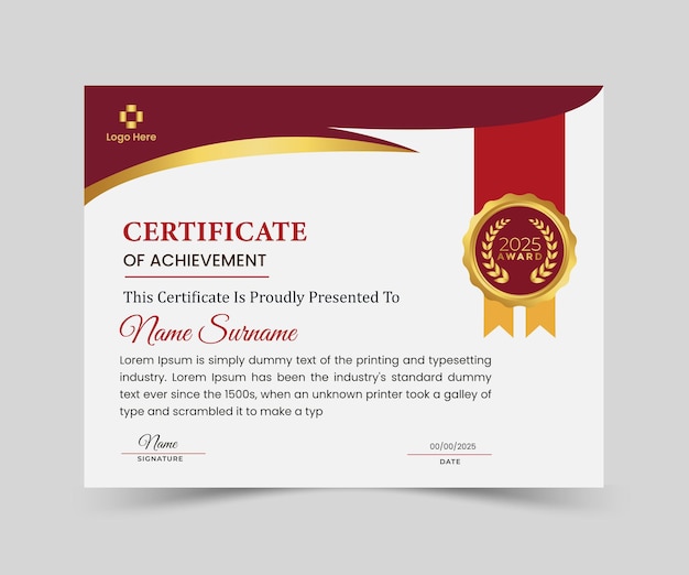 Modelo de projeto de certificado inovador moderno