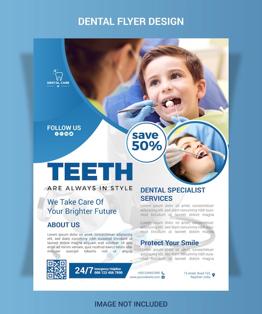 Modelo de projeto de folheto dental de cuidados de saúde médicos vetoriais