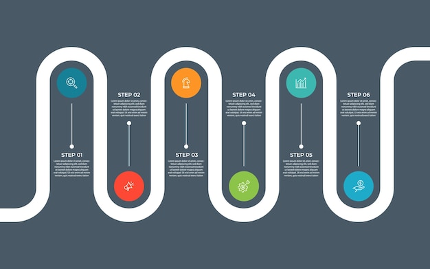 Modelo de projeto de roteiro infográfico Calendário de negócios de 6 eventos importantes de negócios apresentação anual de negócios Ilustração vetorial