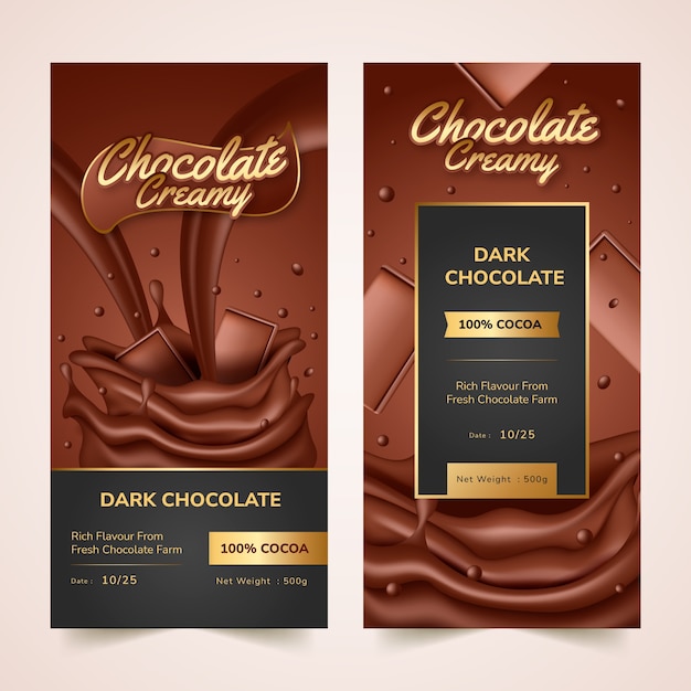 Modelo de projeto realista de embalagens de chocolate
