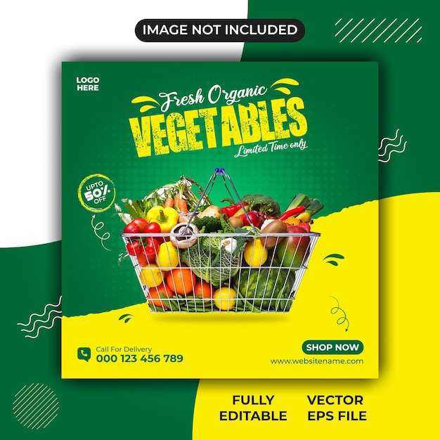 Vetor modelo de publicação de mídia social do instagram de entrega de vegetais orgânicos frescos