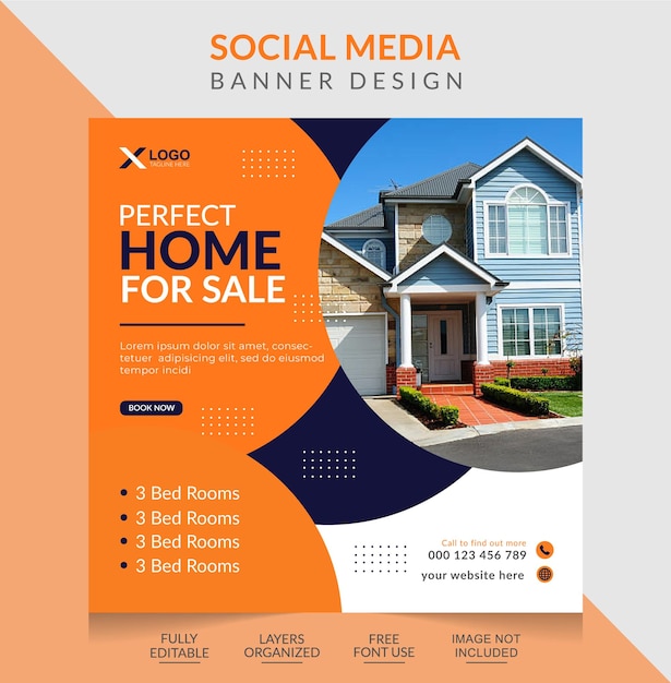 Modelo de publicidade de postagem de mídia social de propriedade de casa editável imobiliária