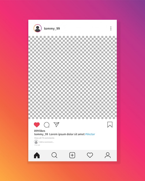 Modelo de quadro de foto do Instagram. Postagem na rede social.