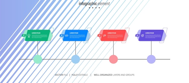 Modelo de quatro etapas de infográfico criativo vetorial