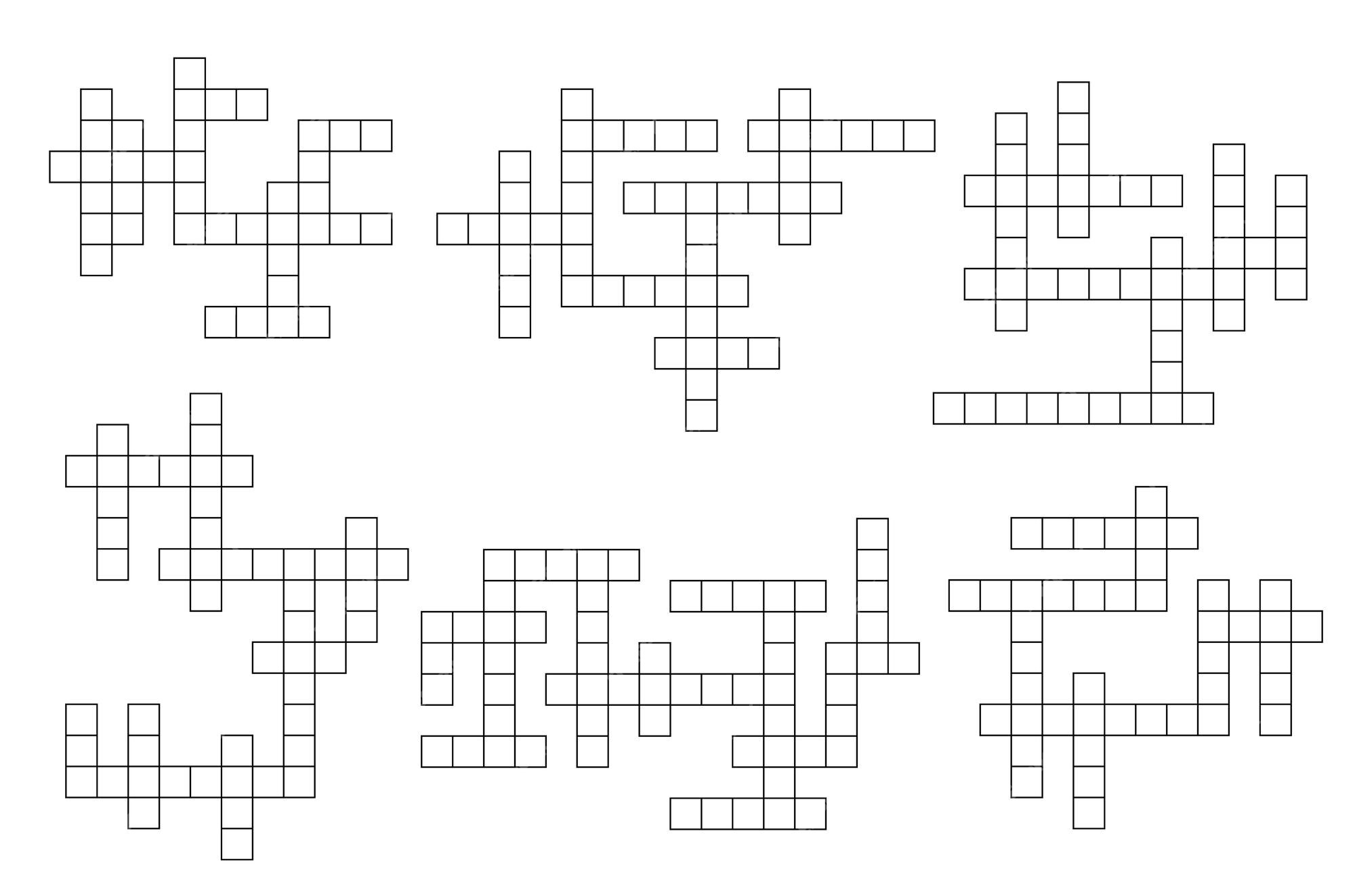 Modelos de grade de jogos de palavras cruzadas layouts de questionário de  palavras