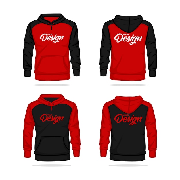 Vetor modelo de raglan com capuz de jaqueta