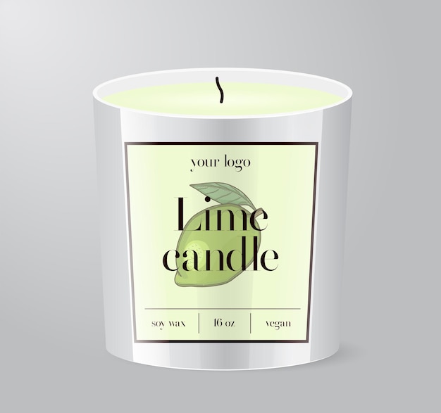 Modelo de rótulo Lime Candle Embalagem de copo de vidro isolada