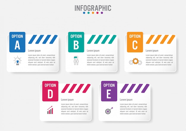 Modelo de rótulos de infográfico de negócios com 5 opções