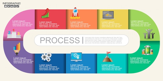 Modelo de seta infográfico 9 etapas com lugar para seus dados