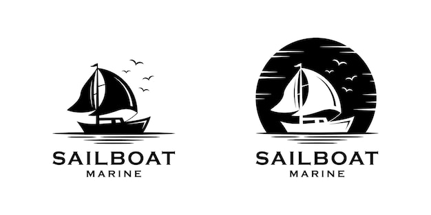 Modelo de silhueta de logotipo marinho de veleiro