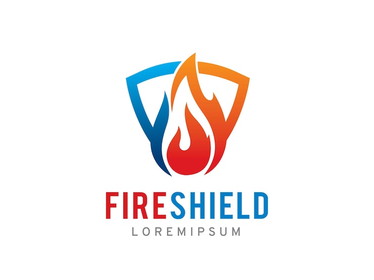 Vetor modelo de símbolo ou ícone do logotipo do escudo contra incêndio