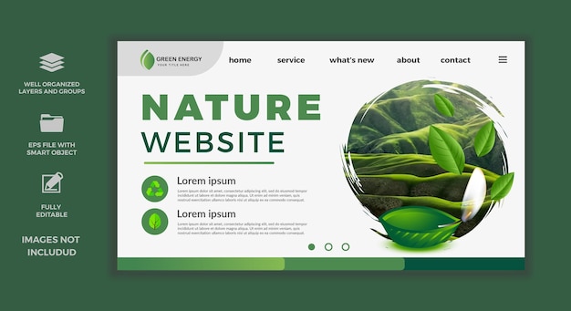 Modelo de site com conceito de energia verde da natureza