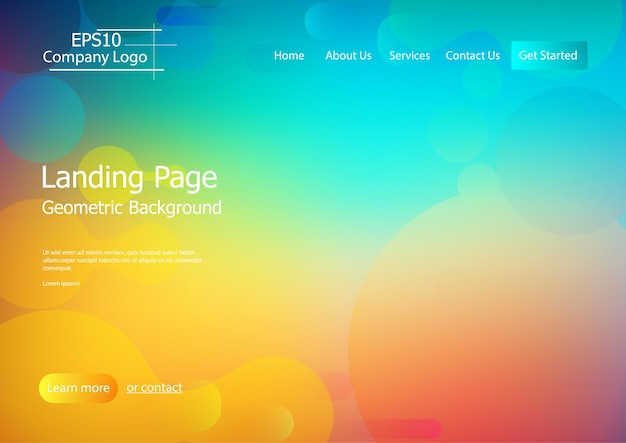 Vetor modelo de site com fundo colorido de forma geométrica