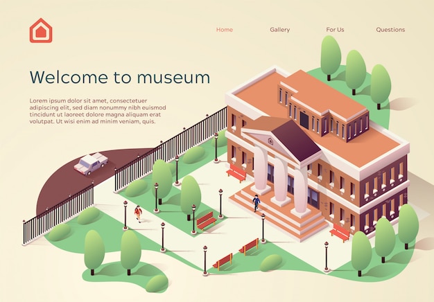 Modelo de site da página de destino bem-vindo ao museu