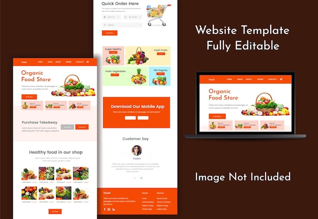 Modelo de site de encomenda de alimentos orgânicos