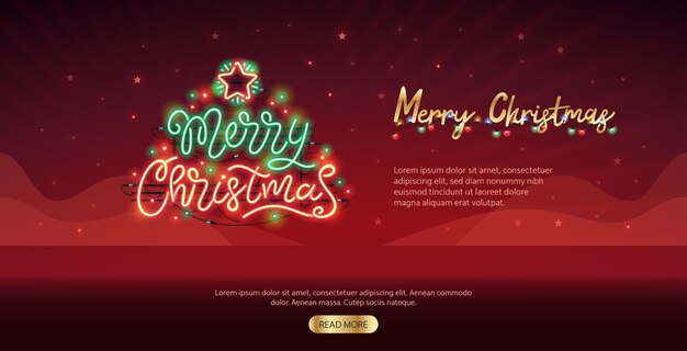 Modelo de site de letreiro neon de feliz natal