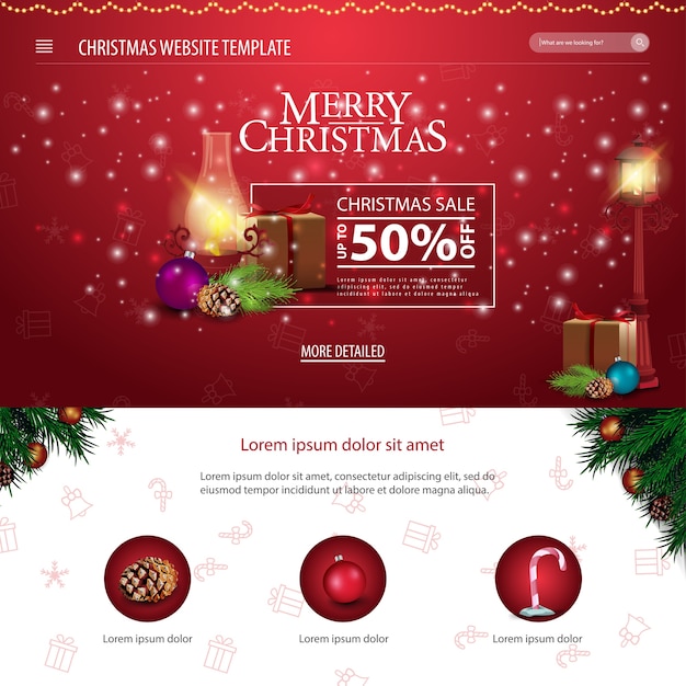 Modelo de site de natal com presentes de natal e lanterna velha