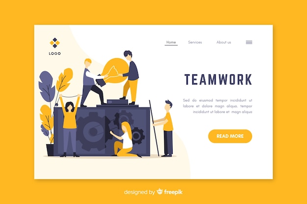 Modelo de site de página de destino de trabalho em equipe