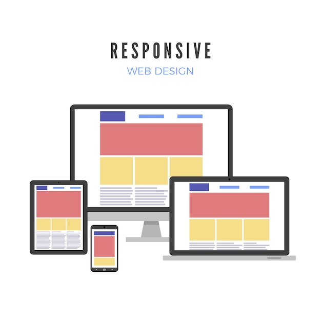 Vetor modelo de site de web design responsivo na tela de diferentes gadgets ilustração vetorial