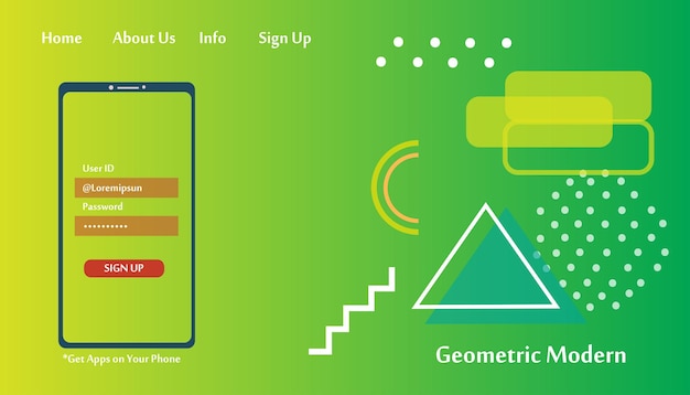 Modelo de site geométrico moderno ilustração vetorial de página de destino