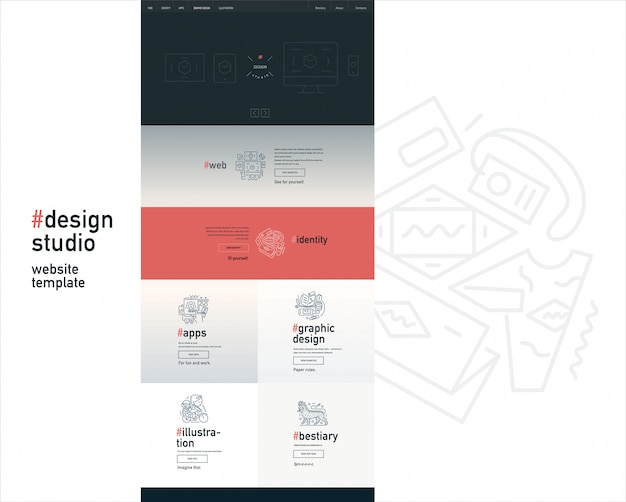 Vetor modelo de site plano studio design contemporâneo