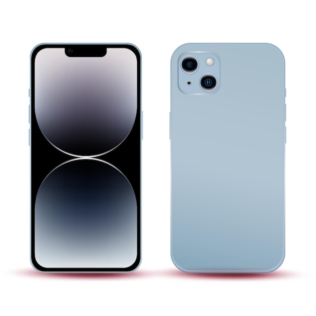 Modelo de smartphone azul telefone 14 novidade da indústria de ti maquete de papel de parede original para web design em um fundo branco vetor