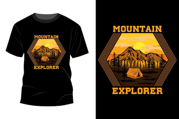 Modelo de t-shirt do explorador da montanha com design vintage retro